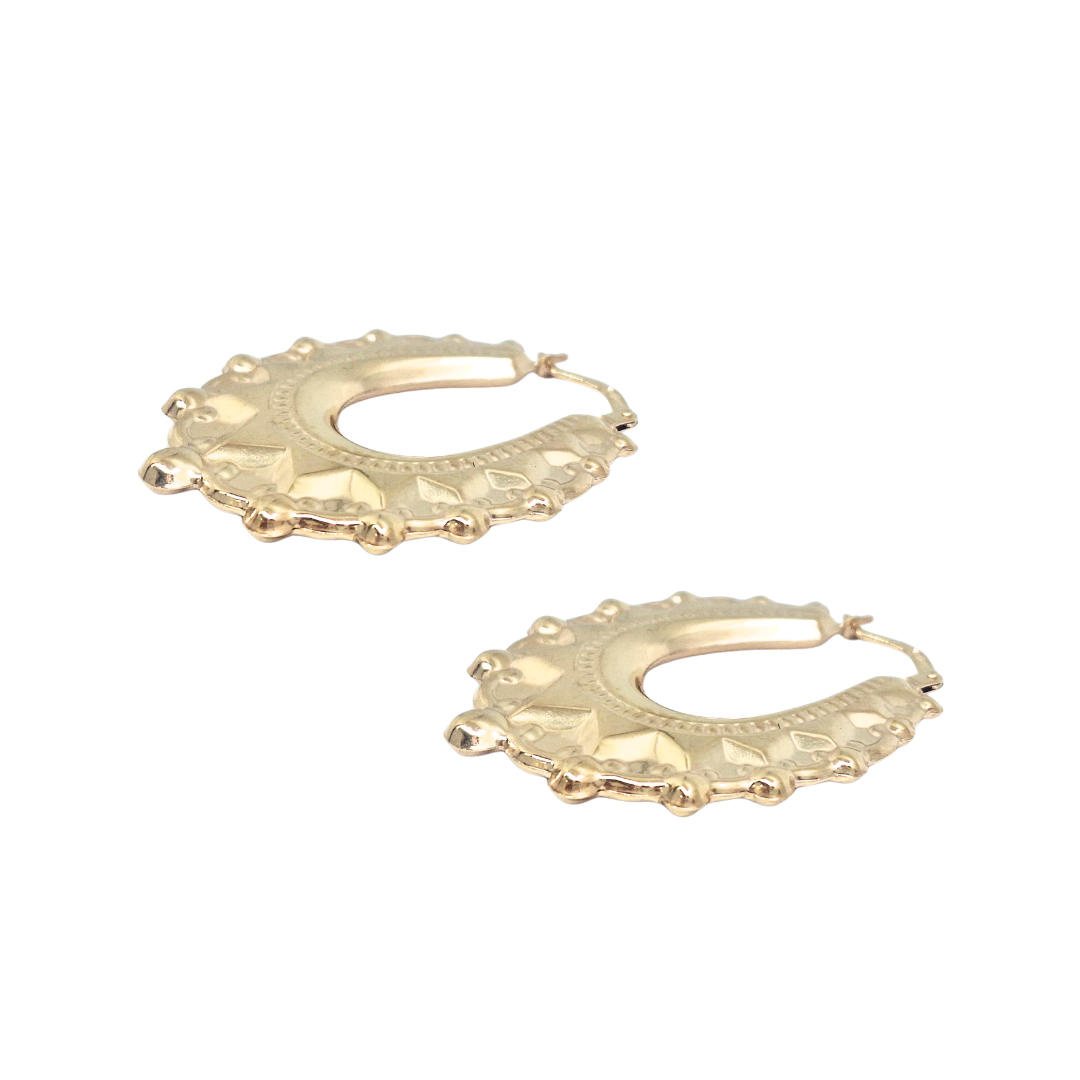 9ct Yellow Gold Gypsy Spike Creole Earrings