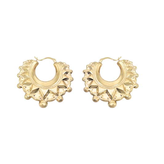 9ct Yellow Gold Round Spike Creole Earrings