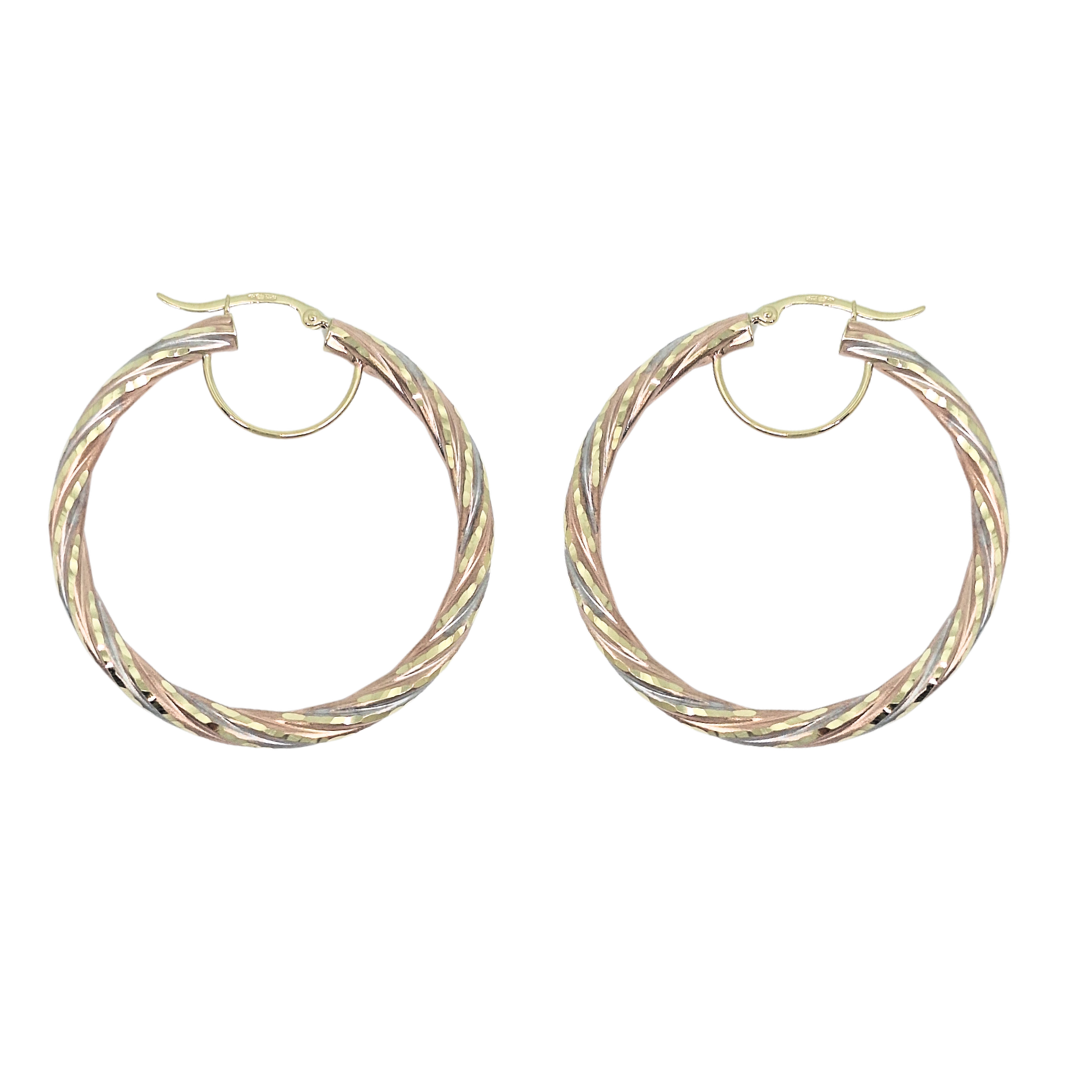 9ct Three Colour Gold Twist Creoles