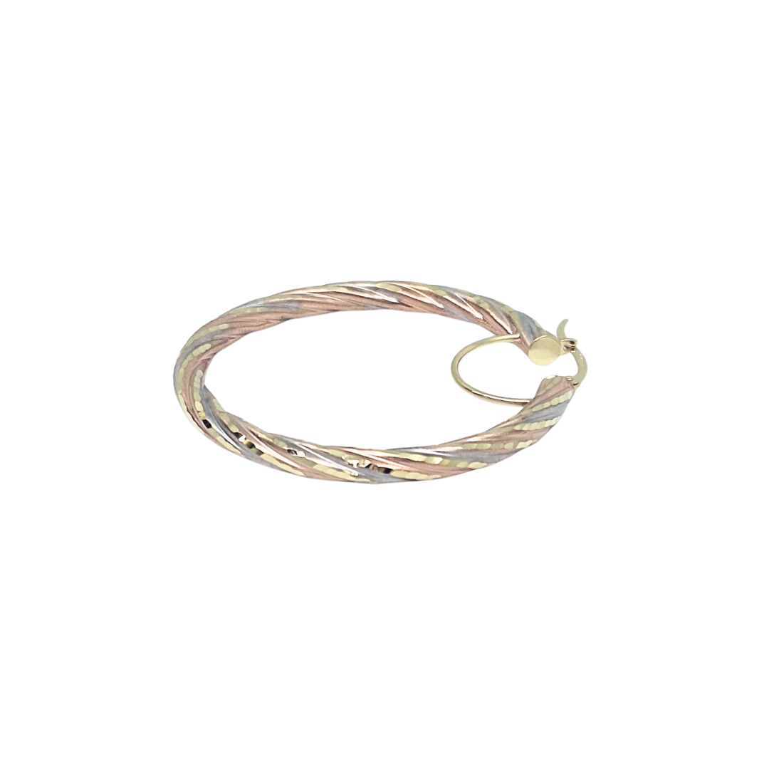 9ct Three Colour Gold Twist Creoles