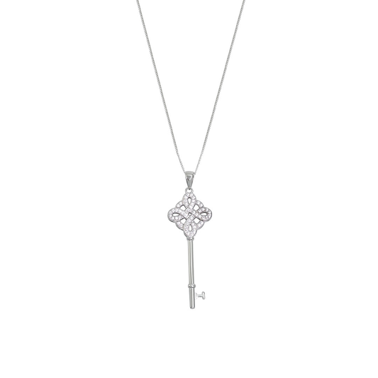 Silver CZ Key Pendant & Chain