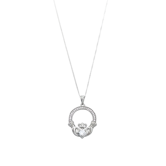 Silver CZ Claddagh Pendant & Chain