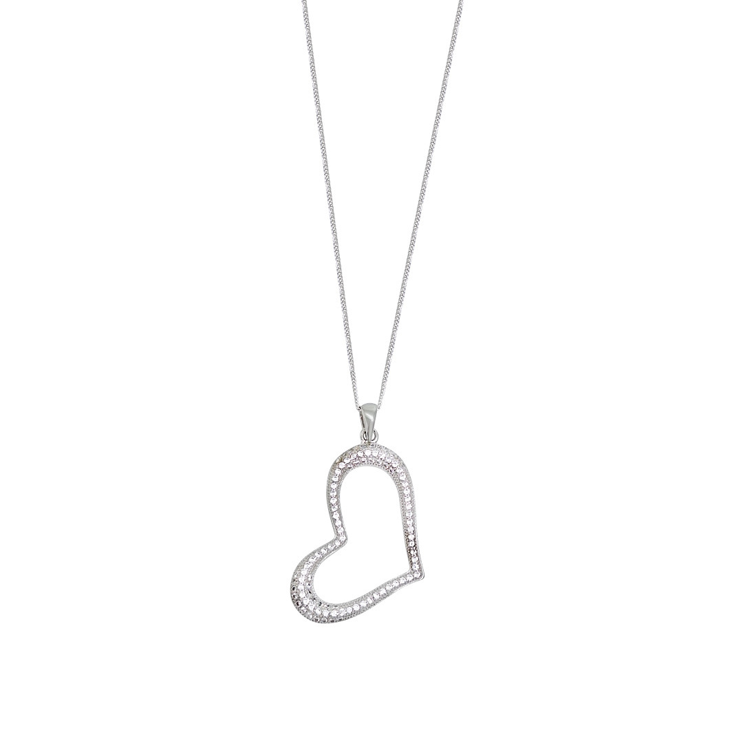 Sterling Silver CZ Heart Pendant & Chain 16"
