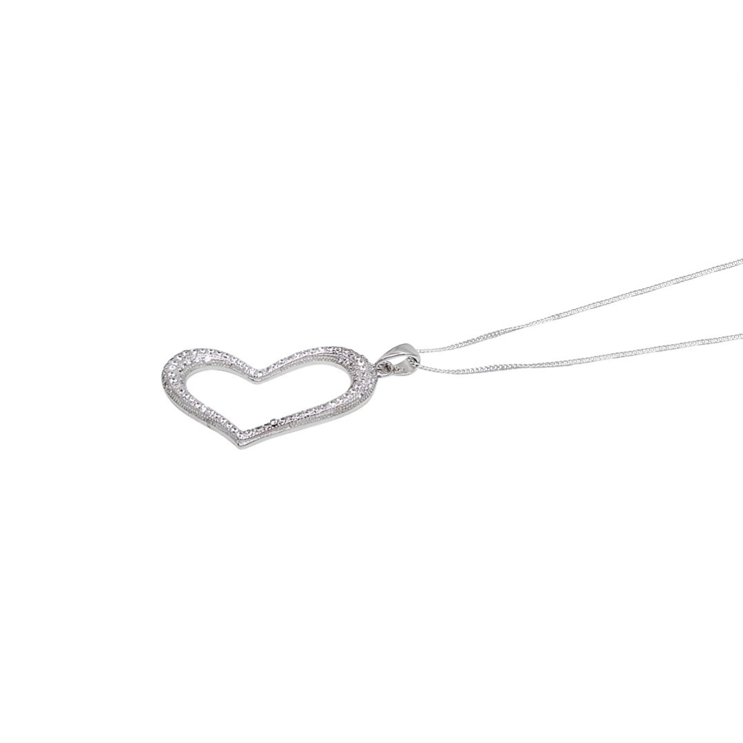 Sterling Silver CZ Heart Pendant & Chain 16"
