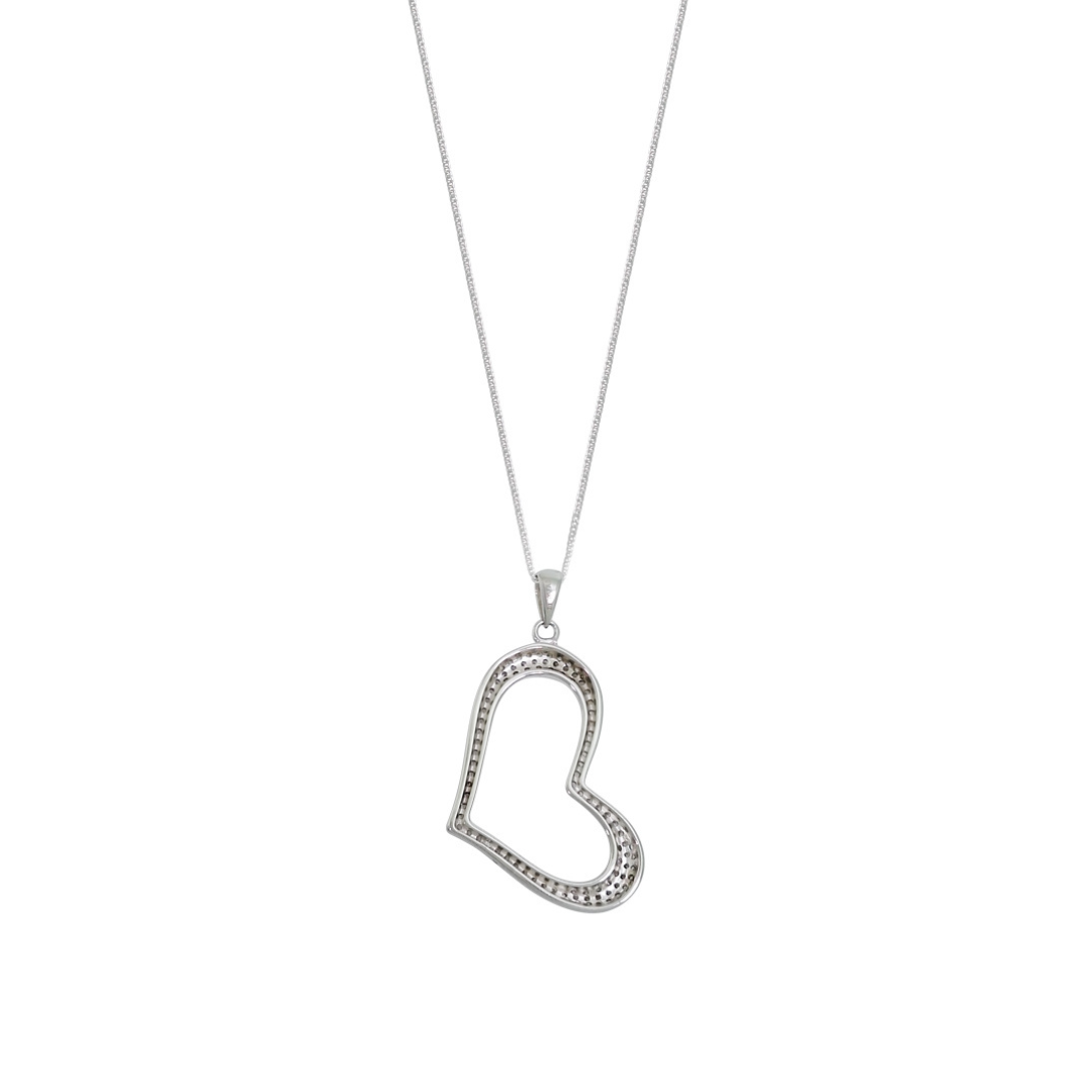 Sterling Silver CZ Heart Pendant & Chain 16"