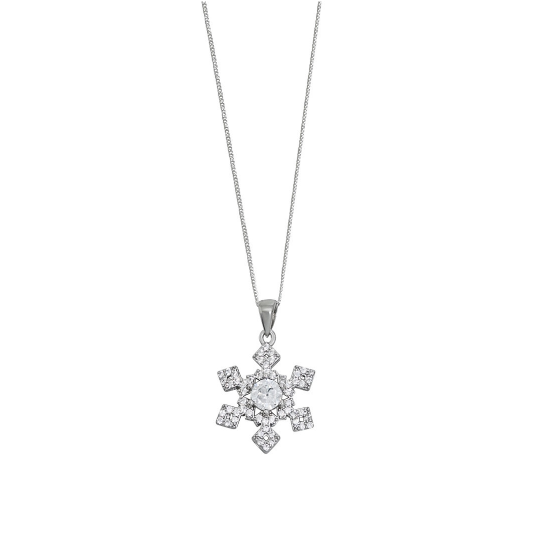 Sterling Silver CZ Snowflake Pendant & Chain 16"
