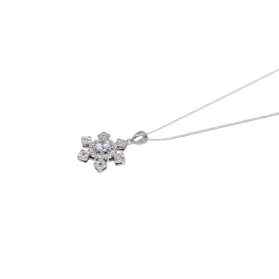 Sterling Silver CZ Snowflake Pendant & Chain 16"
