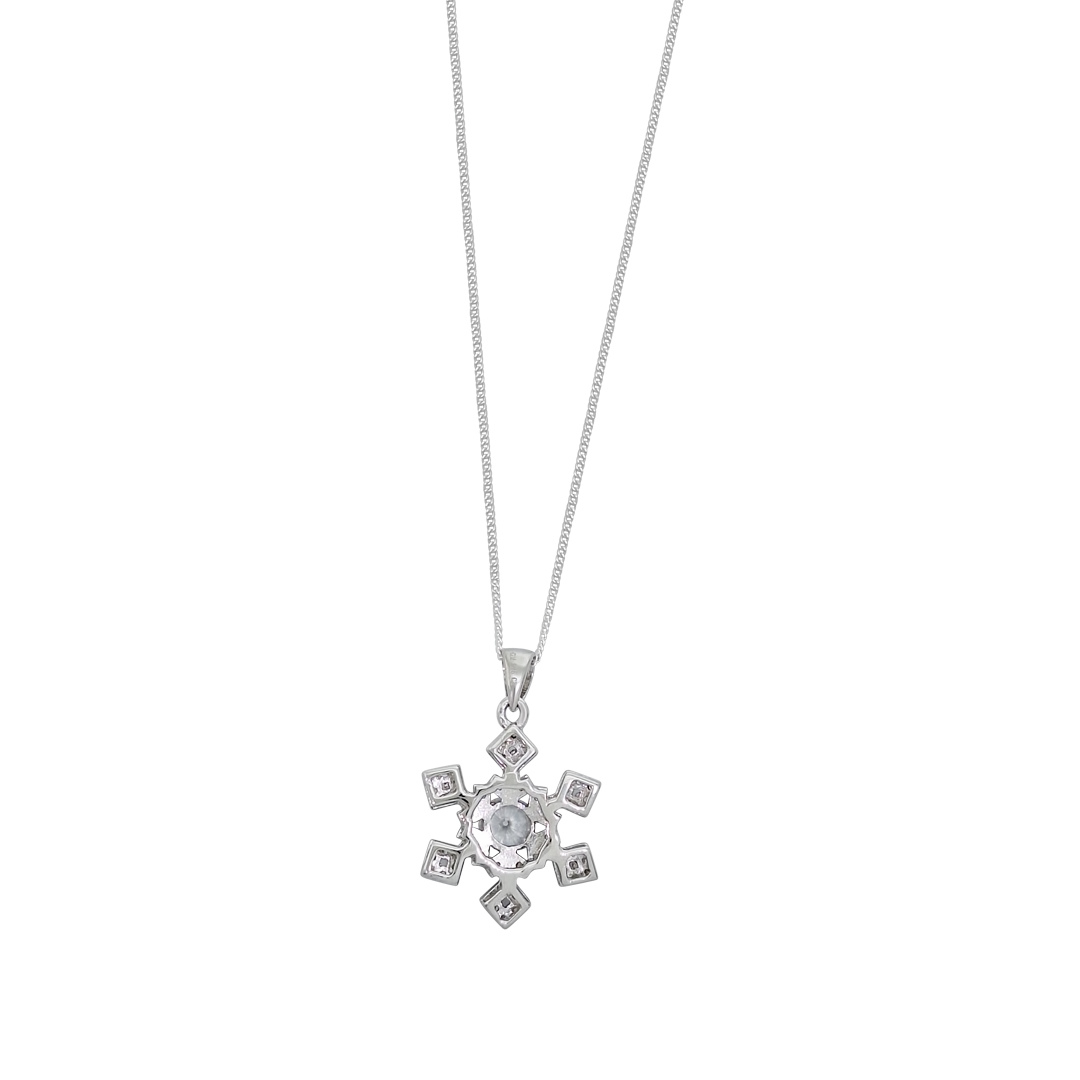Sterling Silver CZ Snowflake Pendant & Chain 16"