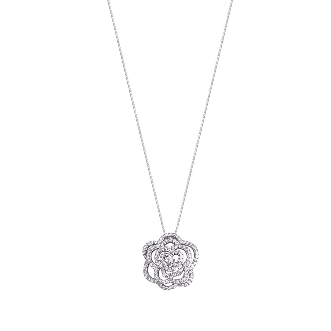 Silver CZ Flower Pendant & Chain