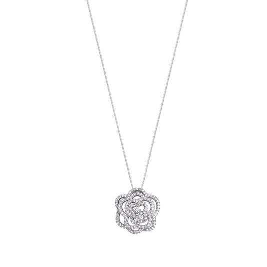 Silver CZ Flower Pendant & Chain