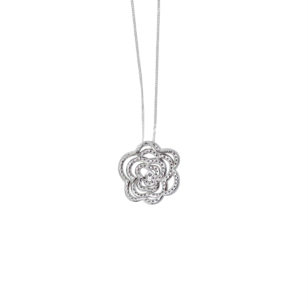 Silver CZ Flower Pendant & Chain