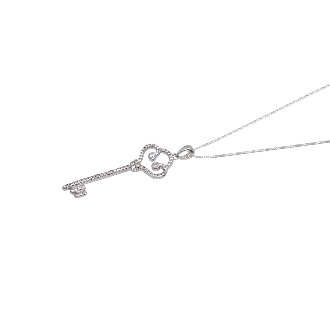 Sterling Silver CZ Key Pendant & Chain 16"