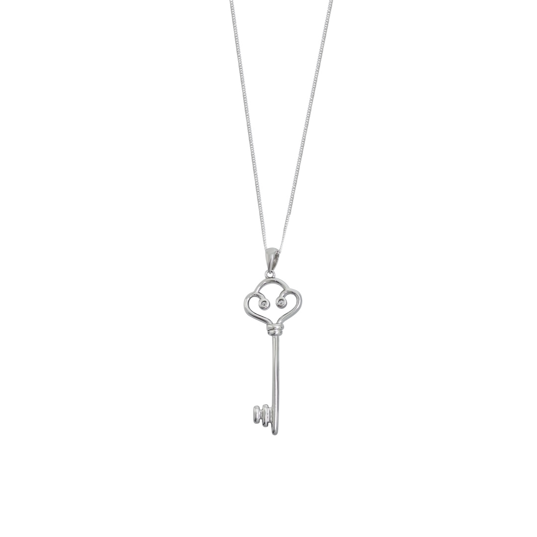 Sterling Silver CZ Key Pendant & Chain 16"