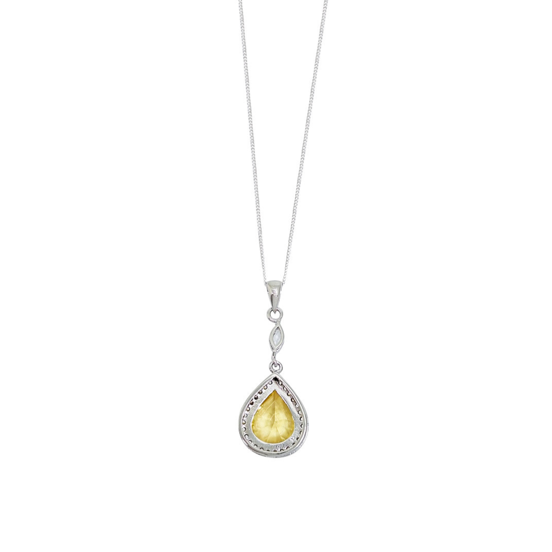 Sterling Silver Yellow CZ Pear Shape Pendant & Chain 16"