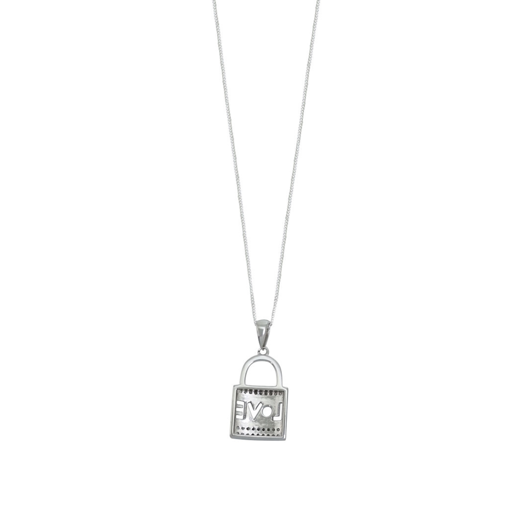 Silver CZ Love Padlock Pendant & Chain