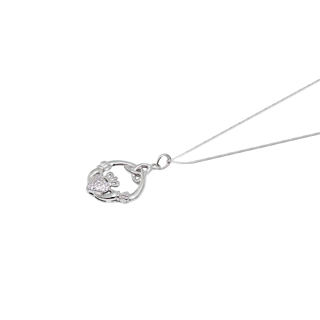 Sterling Silver CZ Claddagh Pendant & Chain 16"