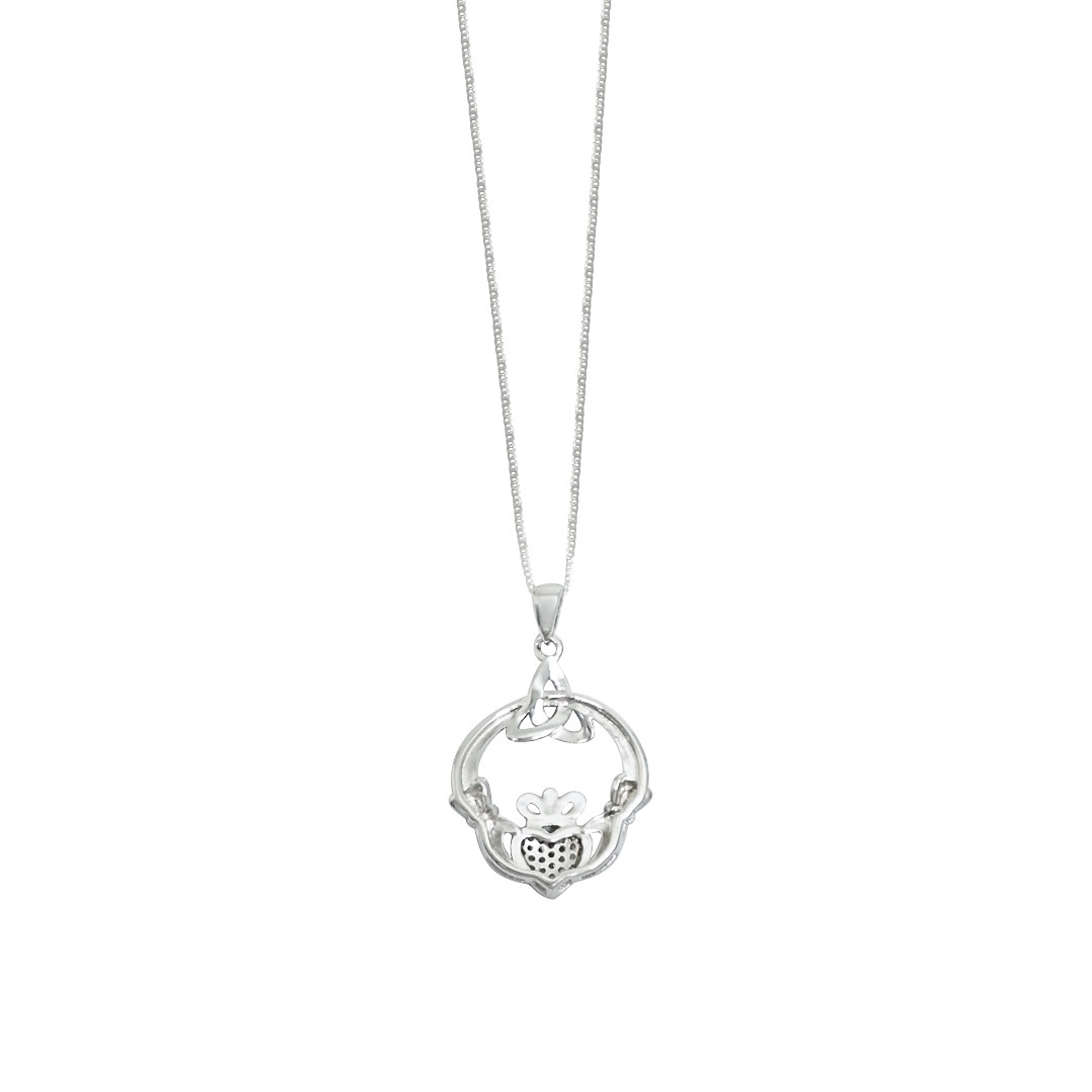 Sterling Silver CZ Claddagh Pendant & Chain 16"