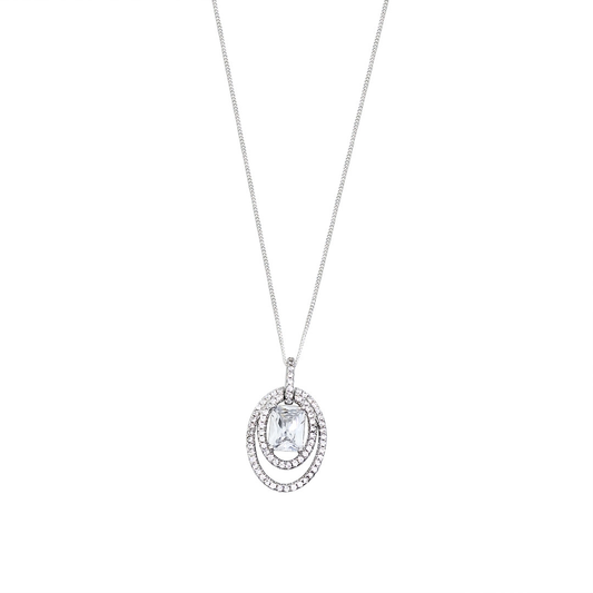 Silver CZ Oval Pendant & Chain