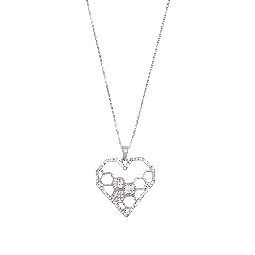 Sterling Silver CZ Heart Pendant & Chain 16"
