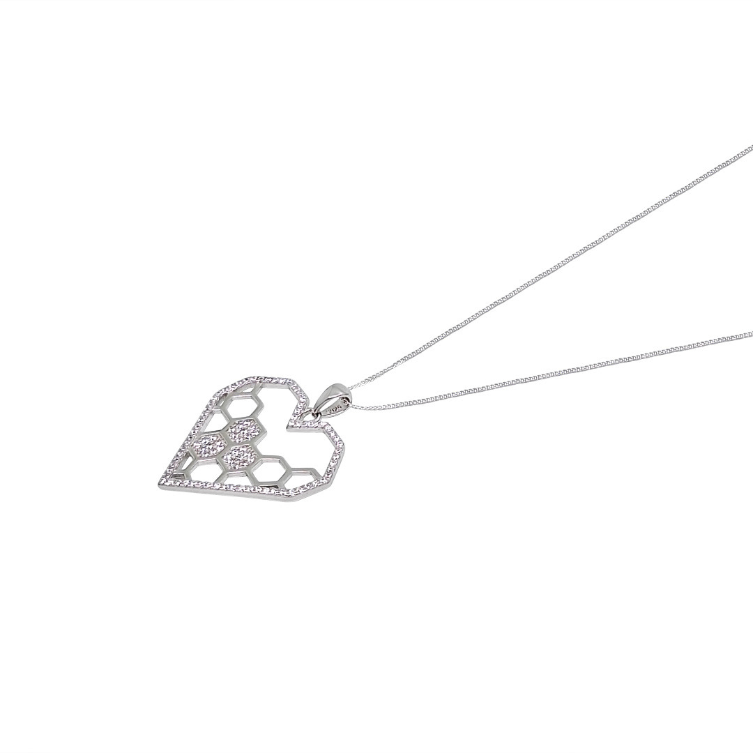 Sterling Silver CZ Heart Pendant & Chain 16"