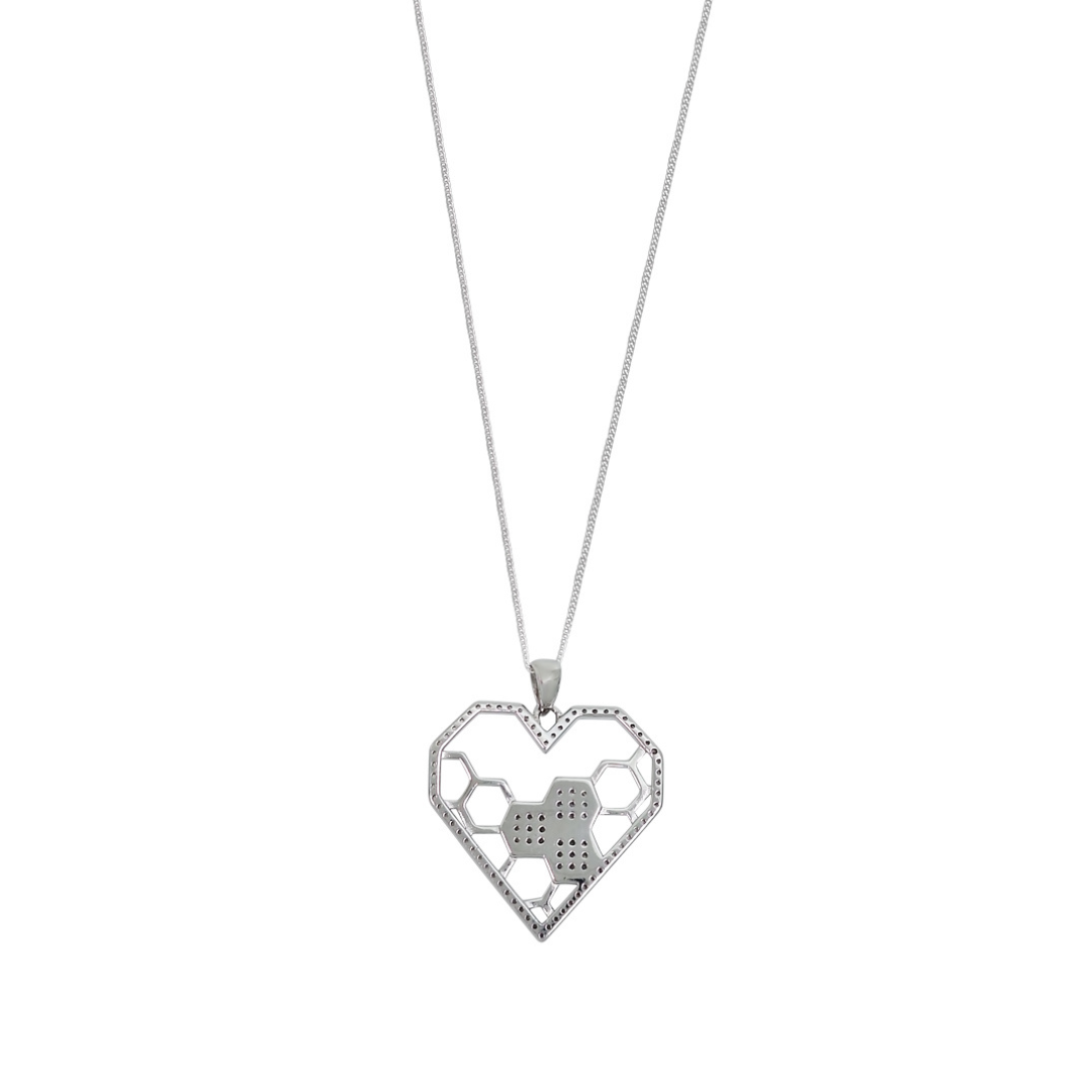 Sterling Silver CZ Heart Pendant & Chain 16"