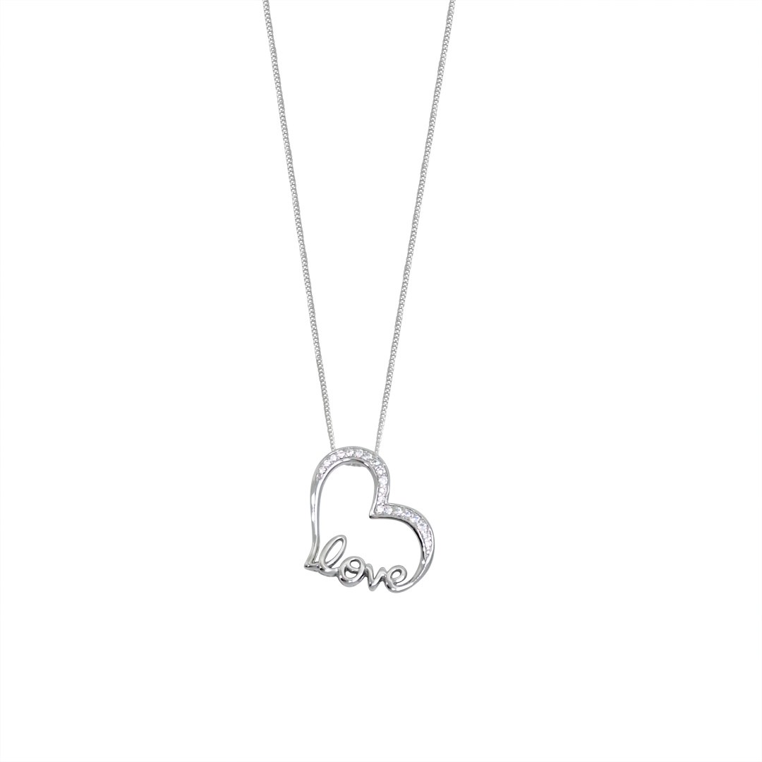Sterling Silver CZ Love Heart Pendant & Chain 16"