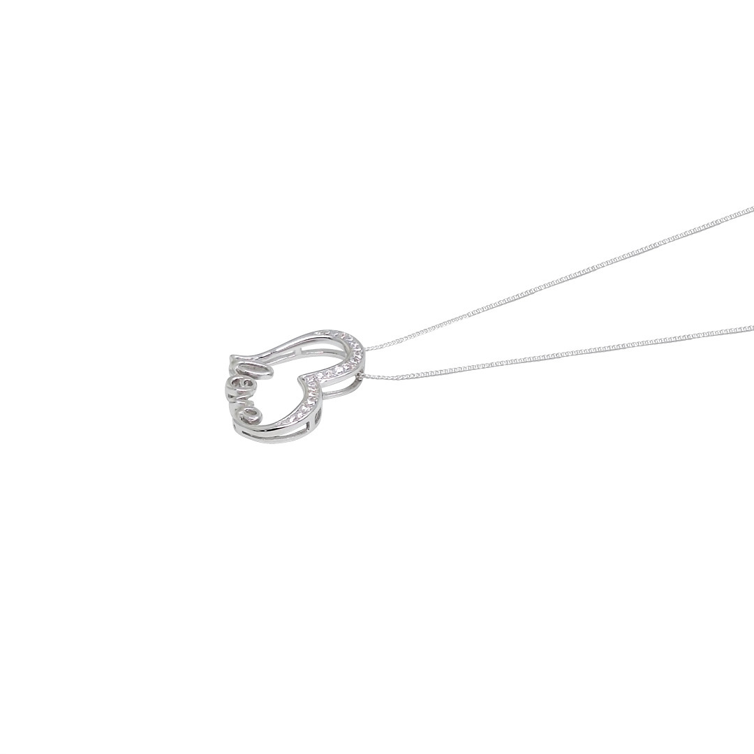 Sterling Silver CZ Love Heart Pendant & Chain 16"