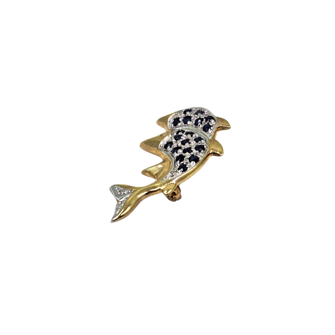 9ct Yellow Gold Sapphire & Diamond Dolphin Brooch