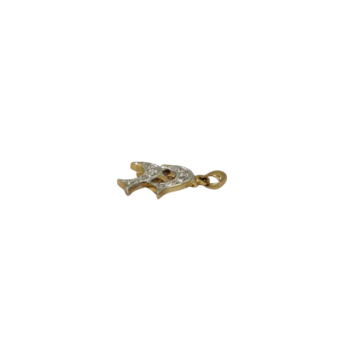 9ct Yellow Gold Double Dolphin Pendant 0.03ct