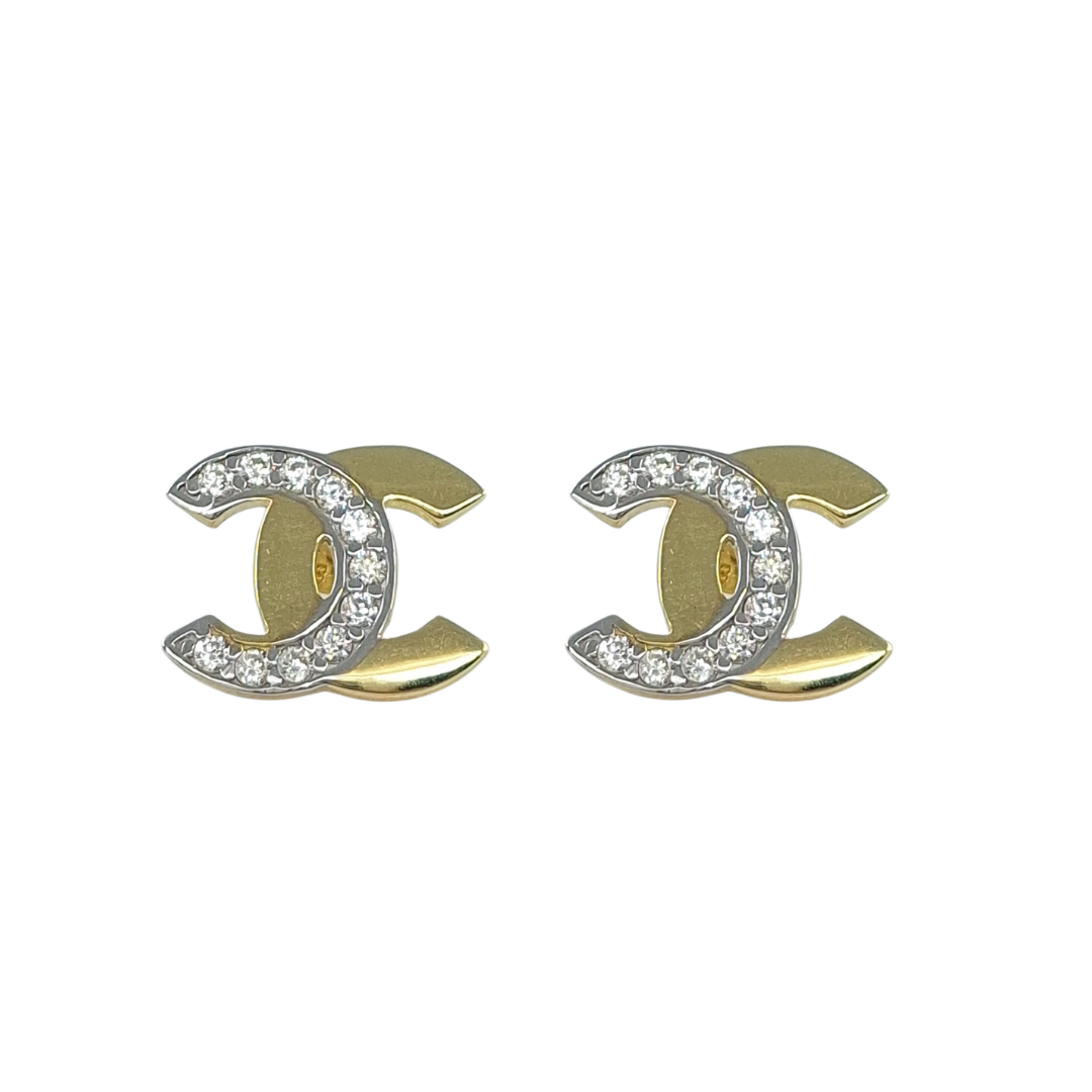 9ct Yellow Gold CC CZ Stud Earrings