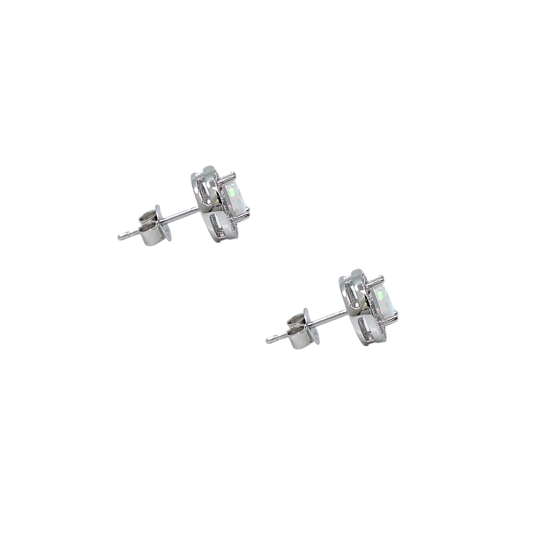 Sterling Silver Created Opal & CZ Stud Earrings
