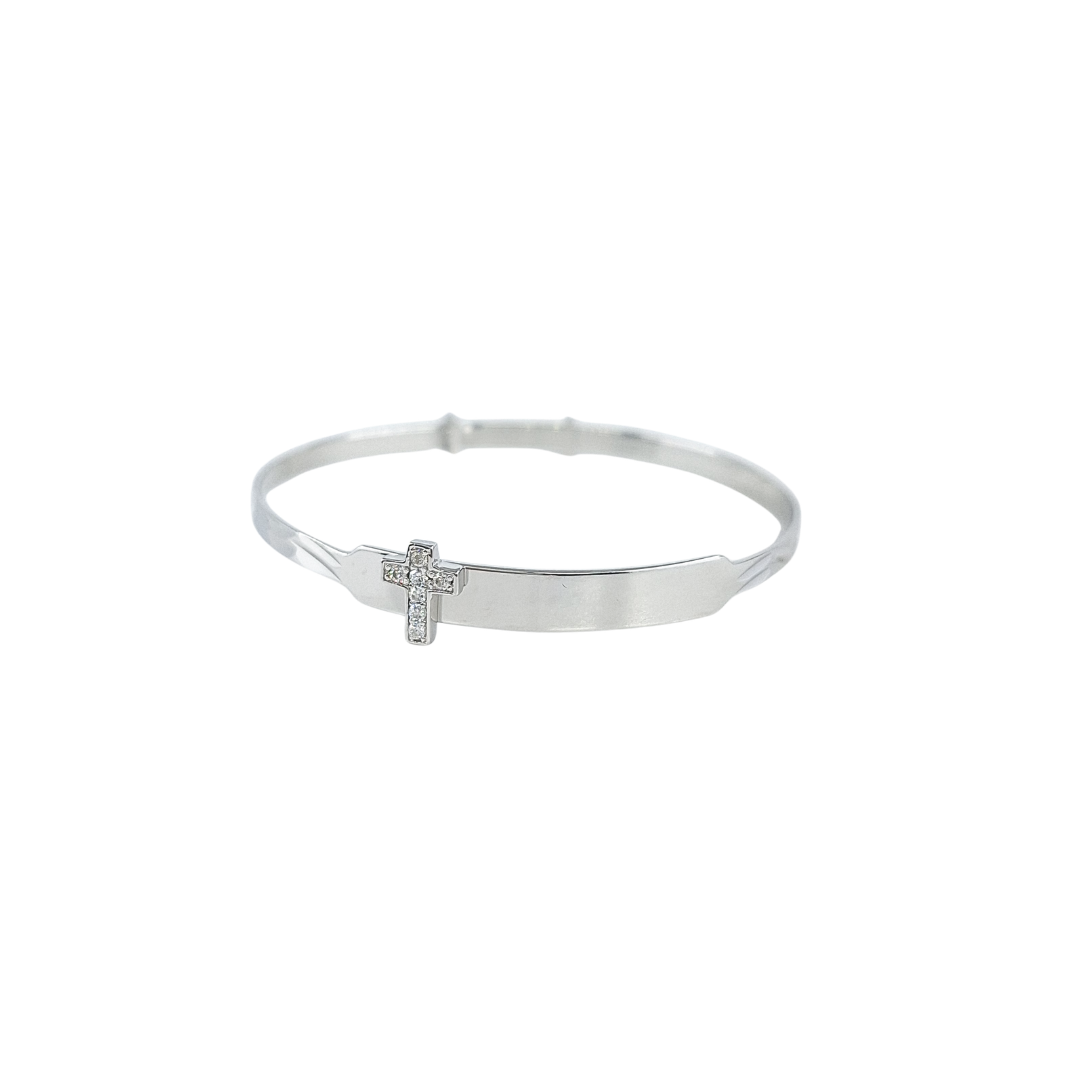Silver Cz Cross I.D Expanding Baby Bangle