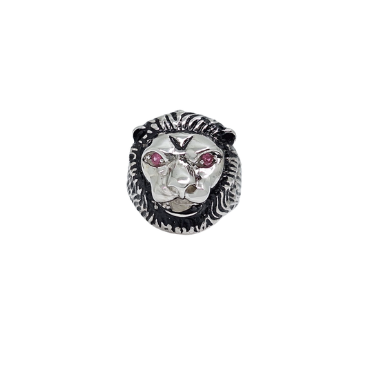 Sterling Silver Red CZ Eye Lion Ring