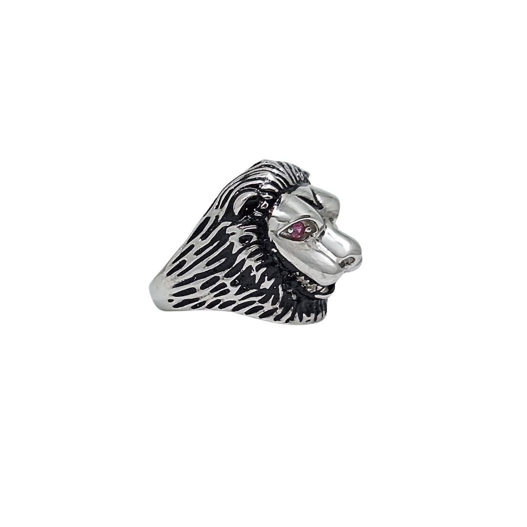 Sterling Silver Red CZ Eye Lion Ring
