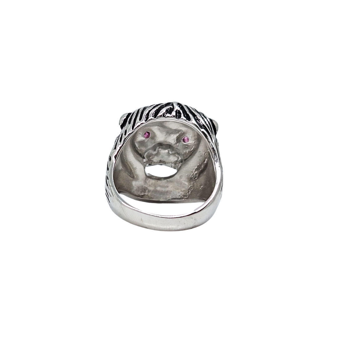 Sterling Silver Red CZ Eye Lion Ring