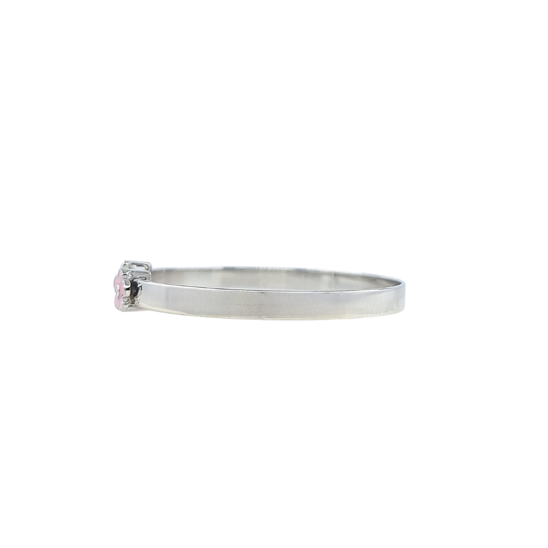 Silver Pink & White Cz Flower Expanding Baby Bangle
