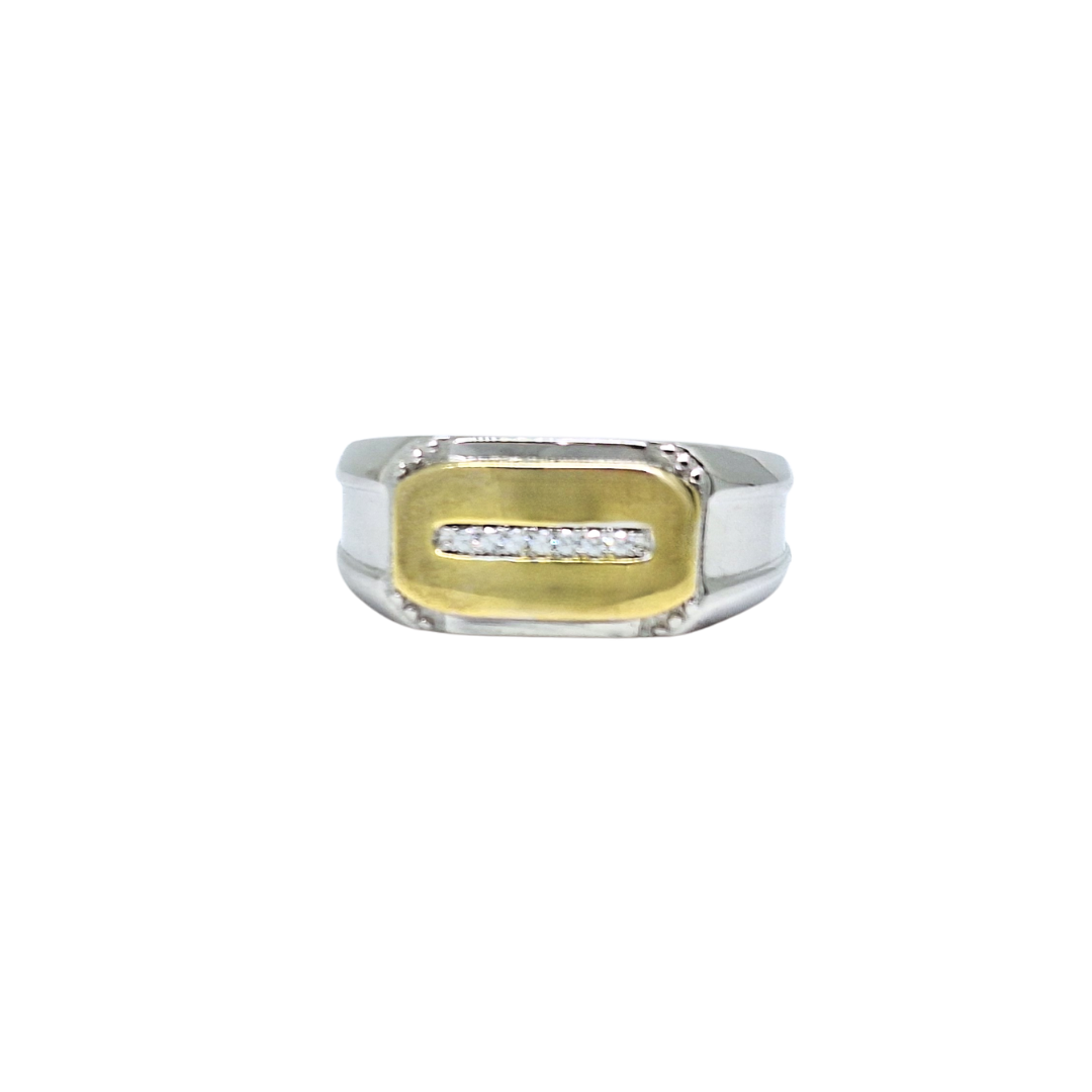 Sterling Silver & Gold Plated CZ Signet Ring