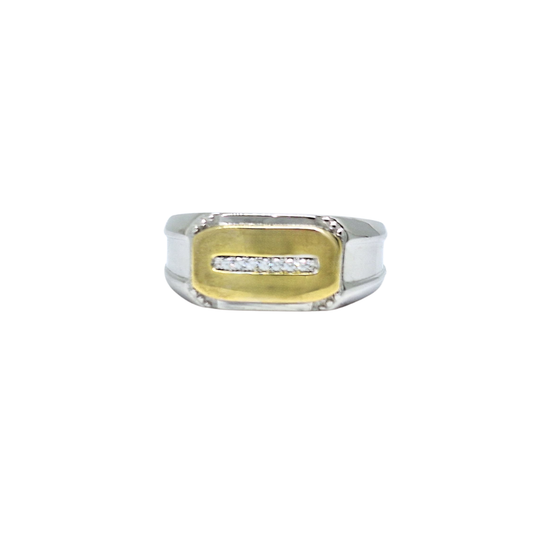 Sterling Silver & Gold Plated CZ Signet Ring