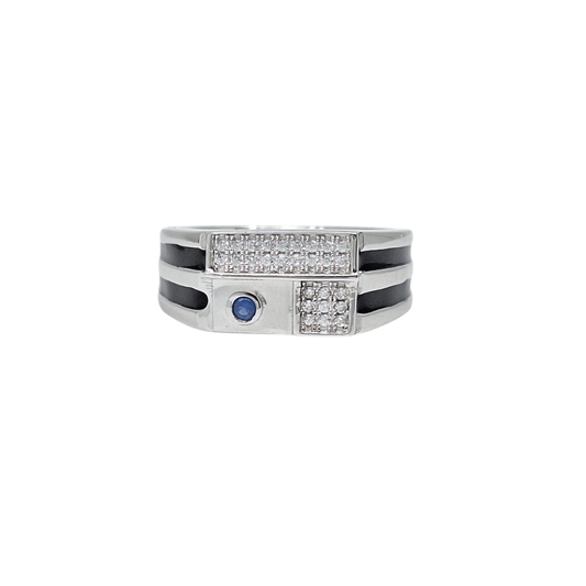 Sterling Silver CZ & Enamel Signet Ring