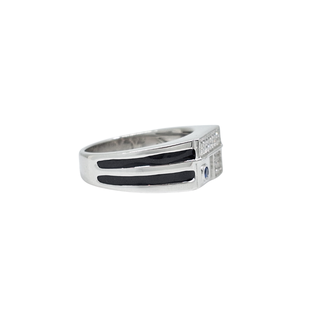 Sterling Silver CZ & Enamel Signet Ring