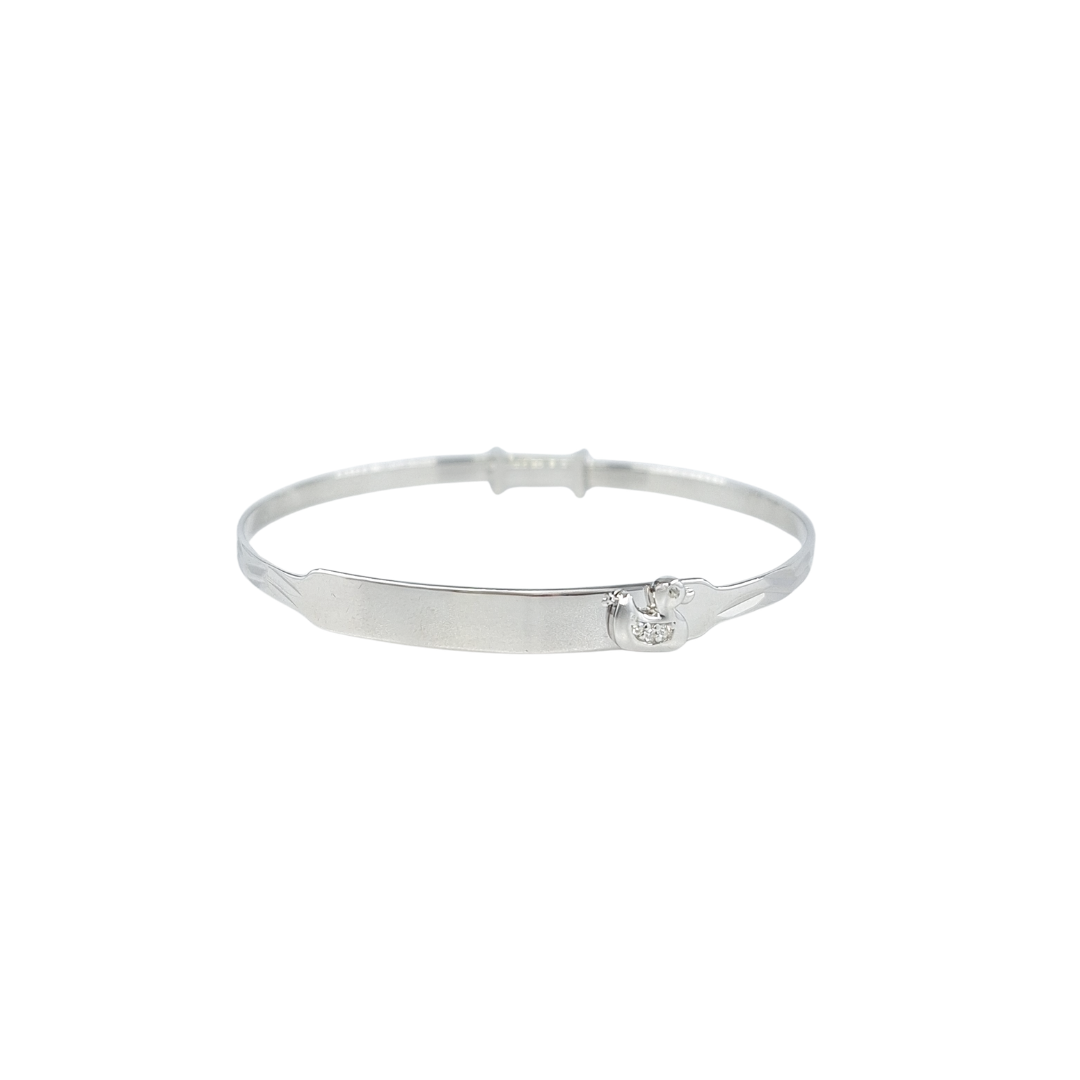 Silver Cz Duck I.D Expanding Baby Bangle