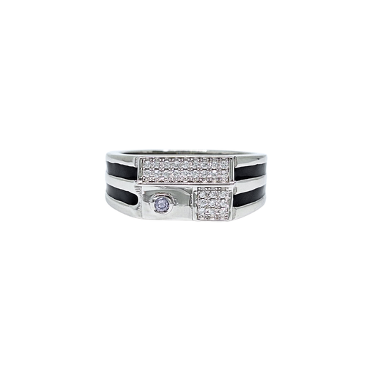 Silver Lilac CZ Enamel Signet Ring