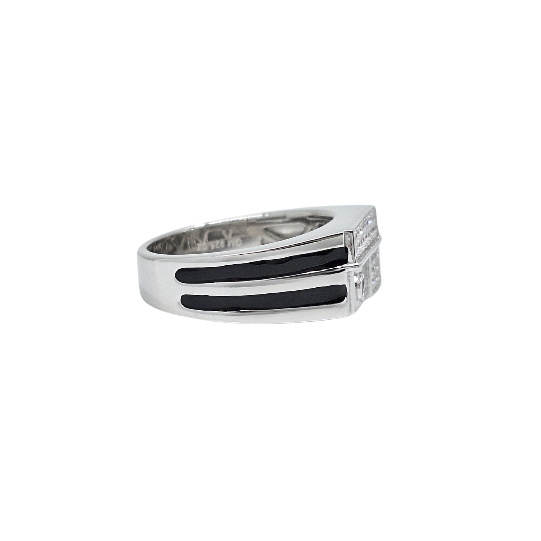 Silver Lilac CZ Enamel Signet Ring