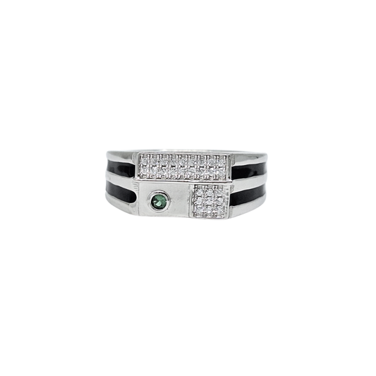 Silver Green CZ Enamel Signet Ring