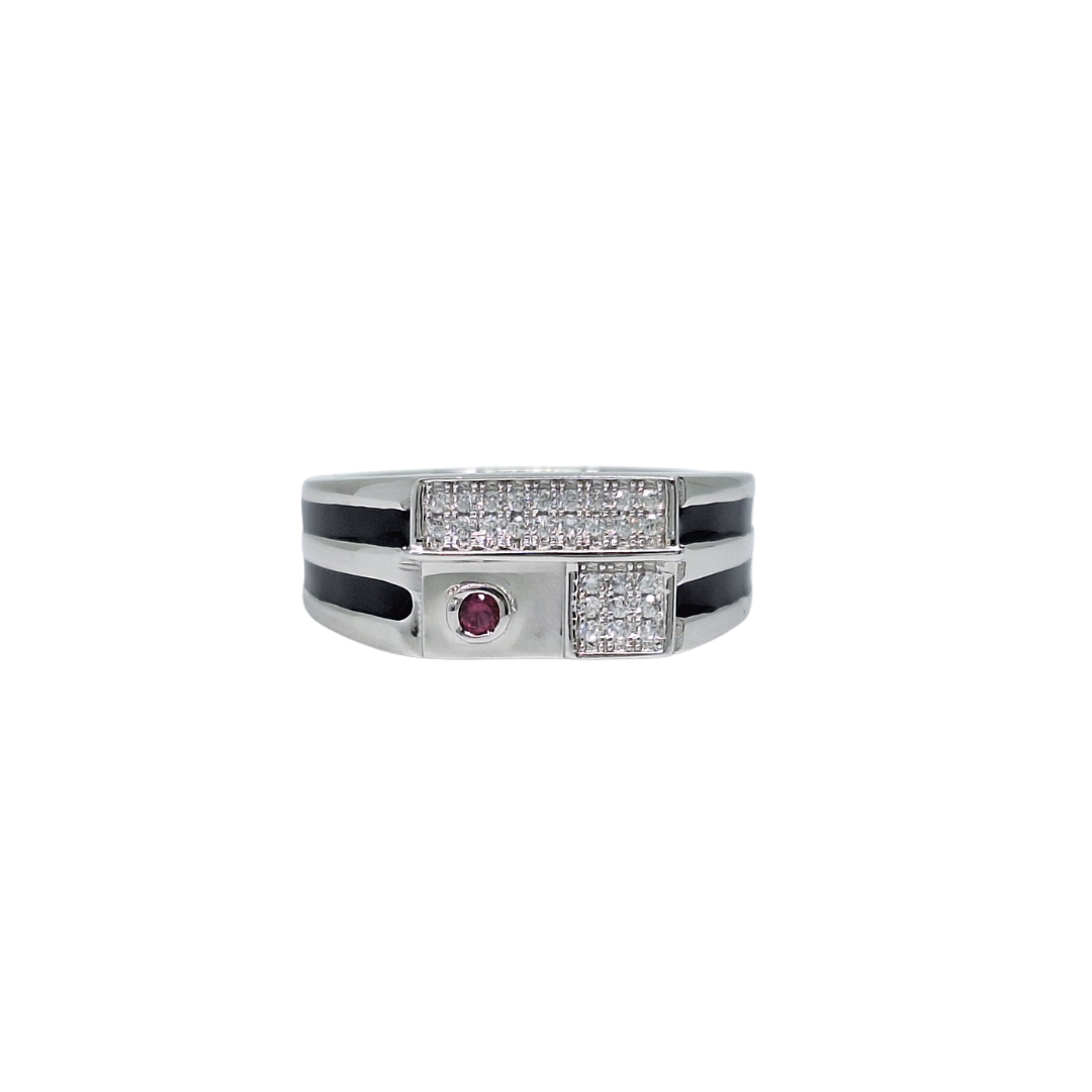 Silver Red CZ Enamel Signet Ring