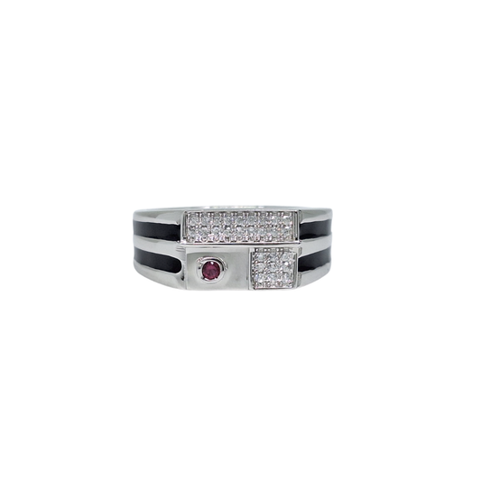 Silver Red CZ Enamel Signet Ring