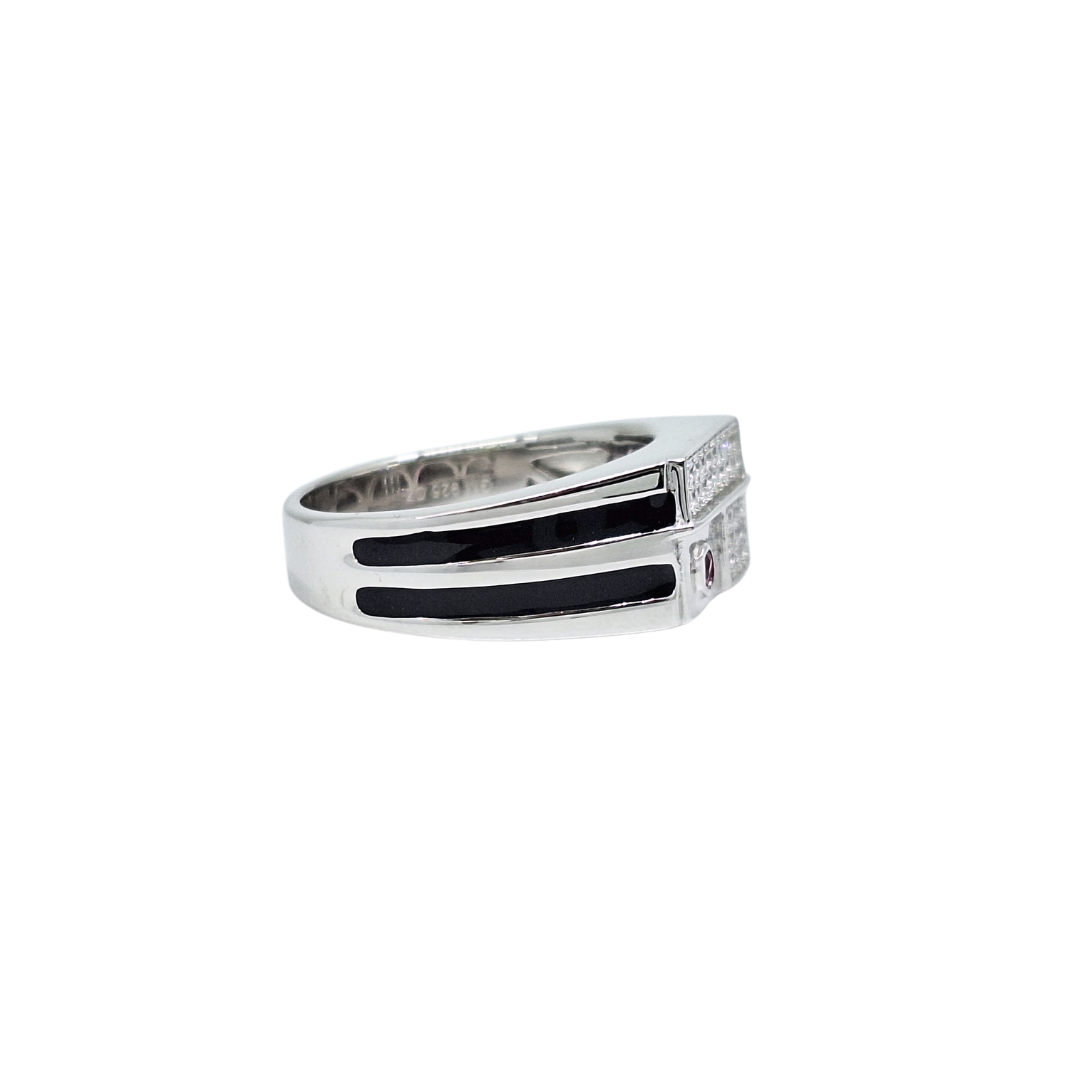 Silver Red CZ Enamel Signet Ring