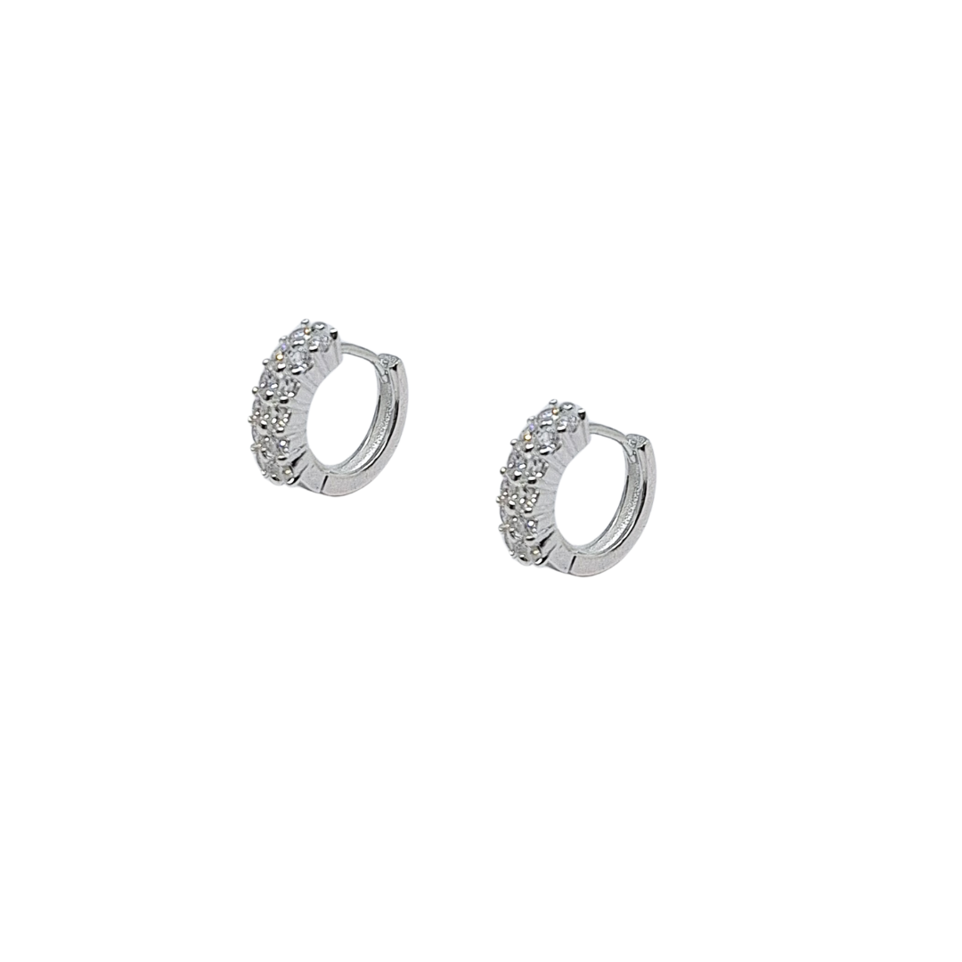 Sterling Silver 2 Row Cubic Zirconia Hoop Earrings