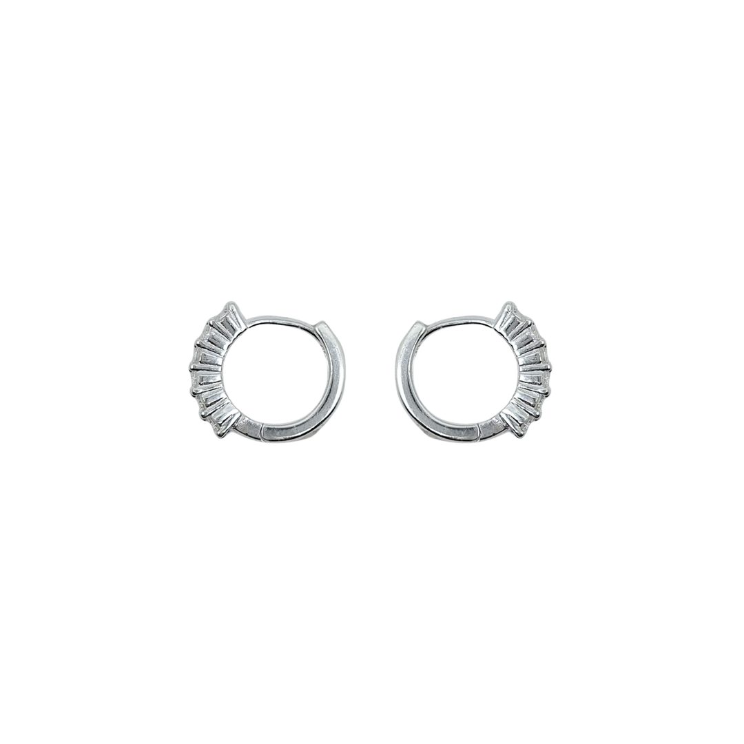 Sterling Silver 2 Row Cubic Zirconia Hoop Earrings