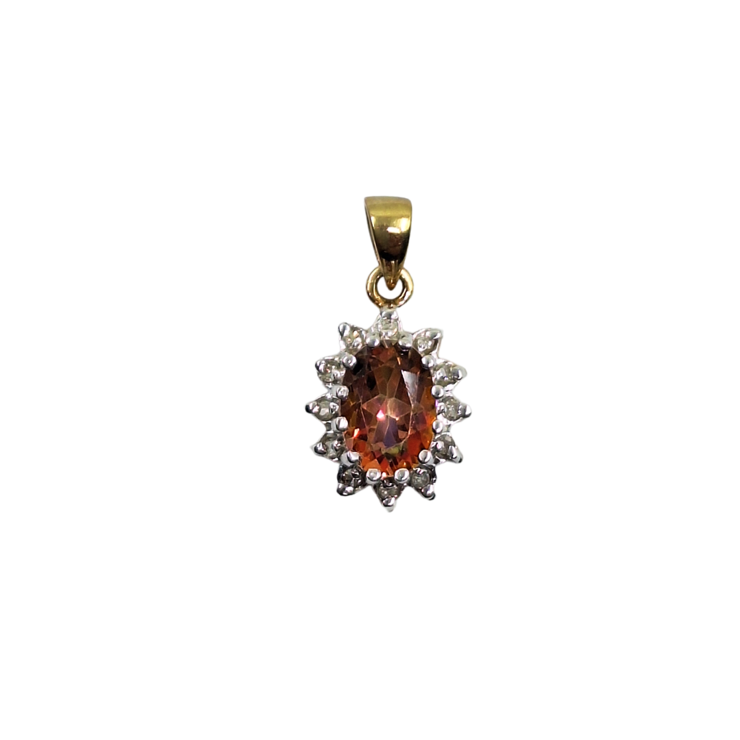9ct Yellow Gold Mystic Topaz & Diamond Cluster Pendant